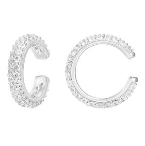 14K Gold Plated CZ Sparkling Round Huggie Ear Cuff Clip On Earrings White Gold